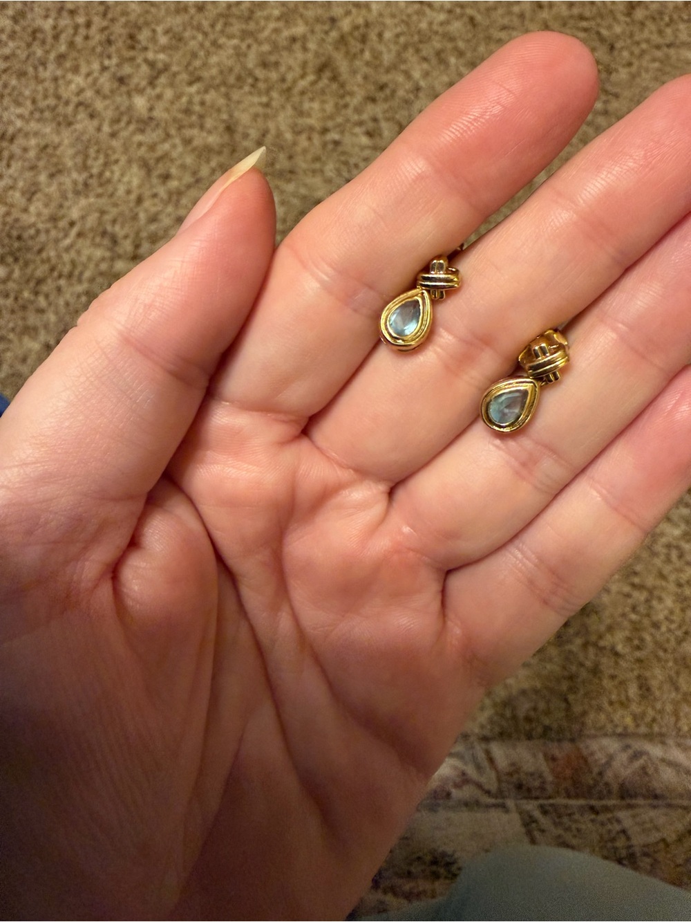 Gold-Over-Silver Teardrop Aquamarine Stone Stud Earrings - Women's Jewelry